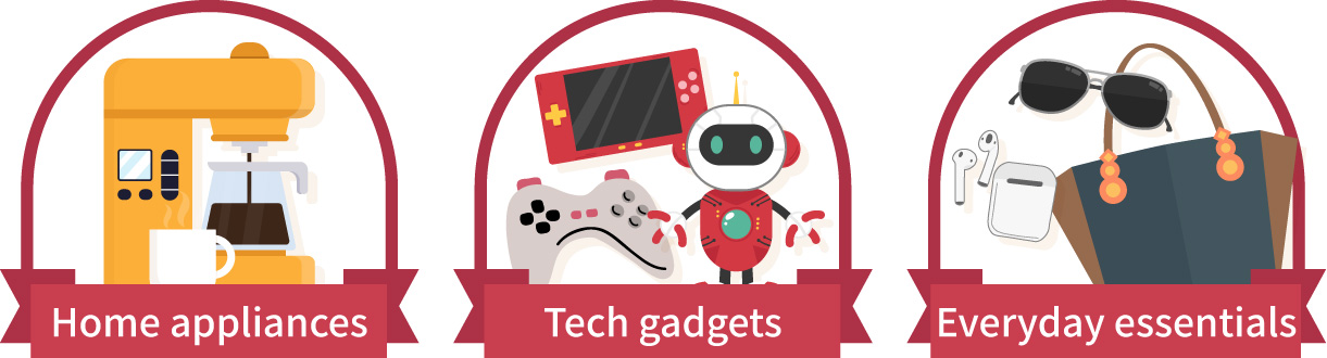 1.Small home appliances/2.Tech gadgets/3.Everyday essentials